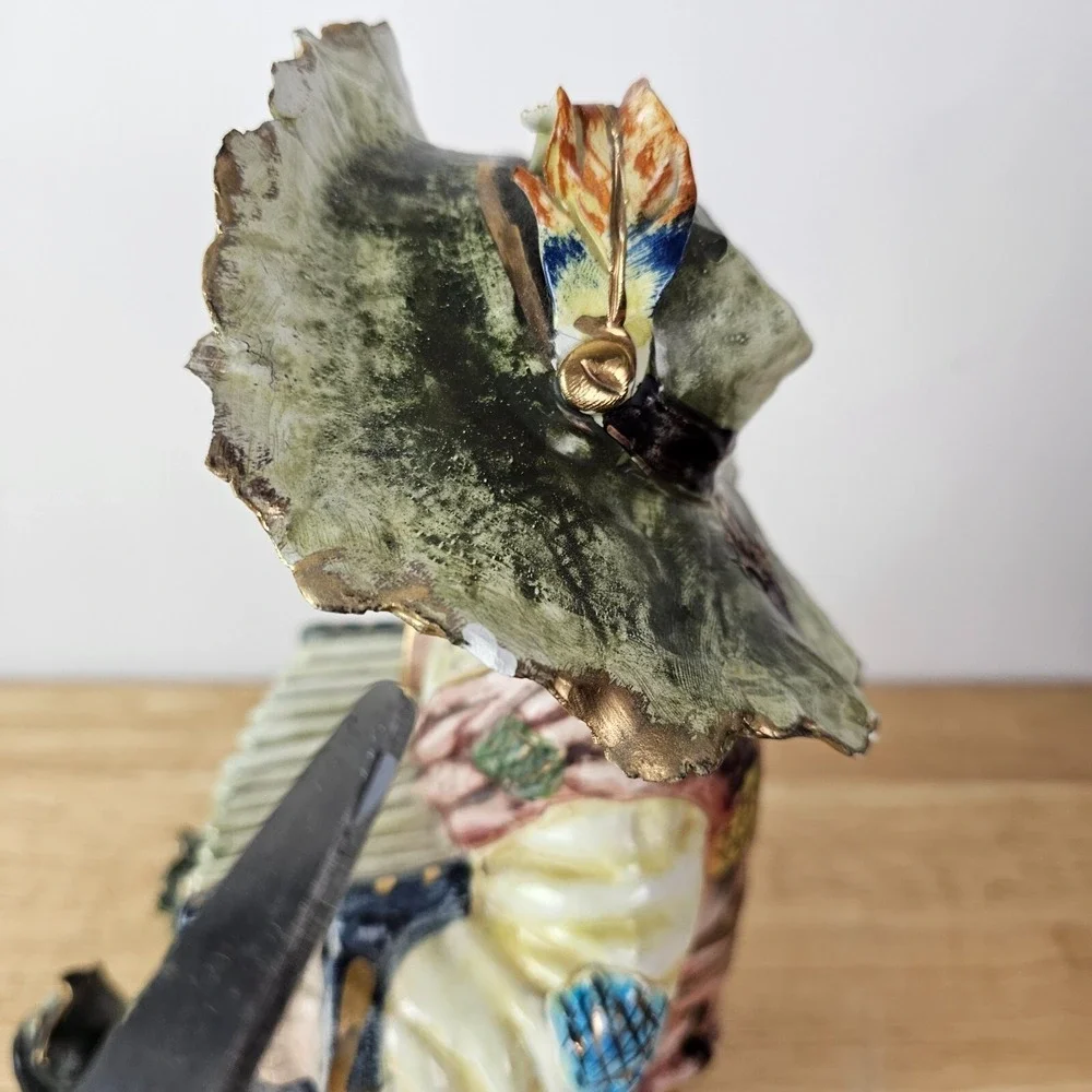 Vintage Italy Boy With Accordion Figurine Hand Painted Capodimonte‎ Style Green
